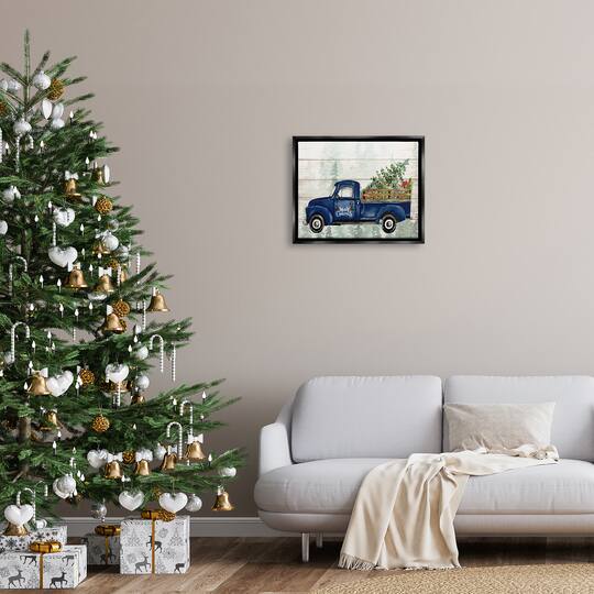 Stupell Industries Merry Christmas Blue Holiday Truck Framed Floater Canvas Wall Art